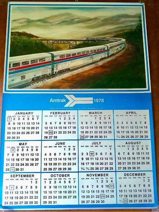 1978 Vintage Train Wall Calendar Amtrak Superliner